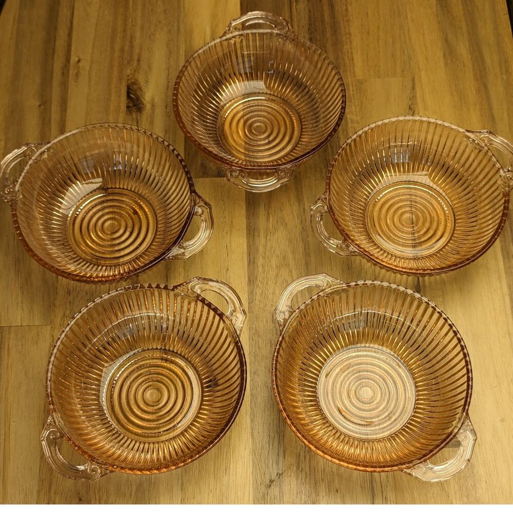 Vtg Anchor Hocking Queen Mary Depression Glass 5 Condiment Dessert Dishes Pink